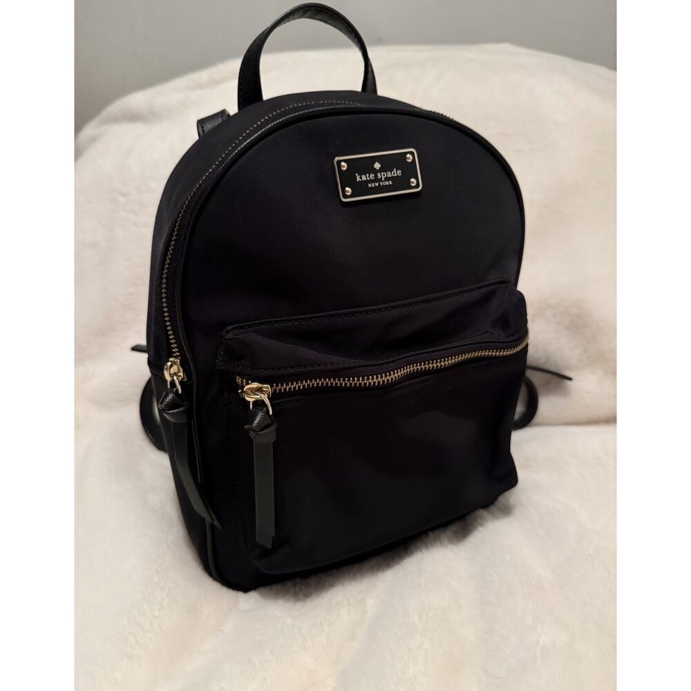 Kate Spade Black Nylon Backpack WKRU4717 Gold Zip Small Bag